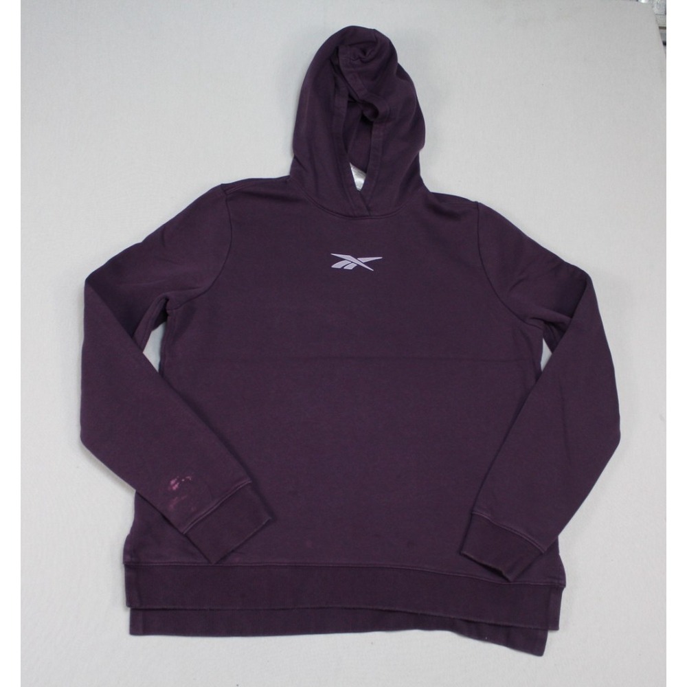 Reebok Hooded Sweater Women Medium Purple Good Stains Logo Fleece Pullover